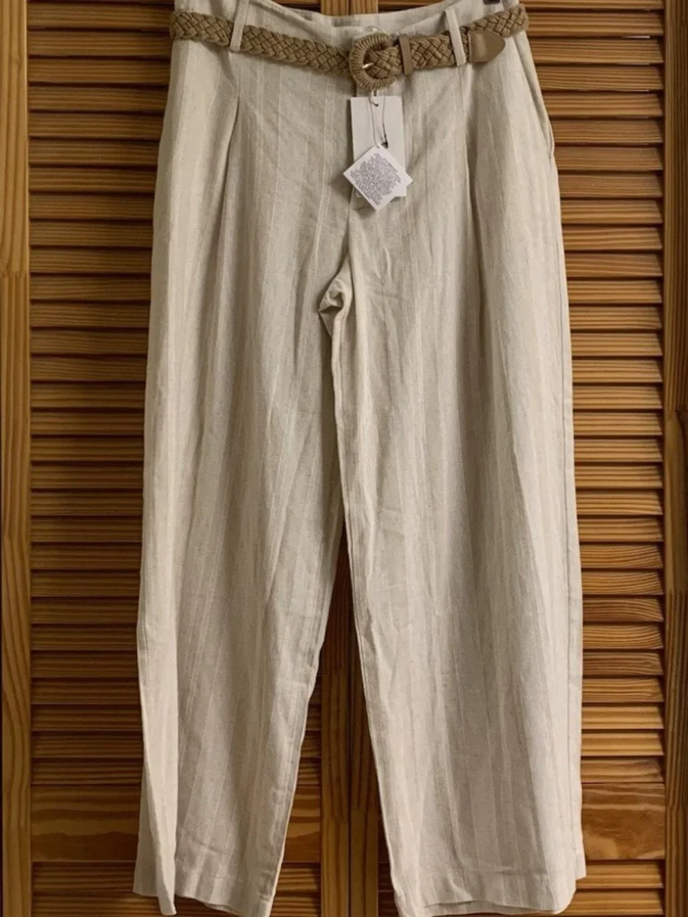 ZARA WOMENS STRIPED WIDE LEG PANTS WITH BELT STRIPED/4387/057 Sz M